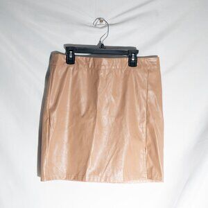 Faux Leather Mini Skirt Tan Nude Side Slit Size Medium